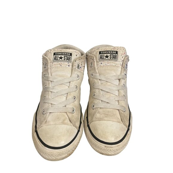 Converse All Star Junior  Size 3 Beige Colorful Splatter Hi-Top Sneakers shoes - Picture 2 of 9